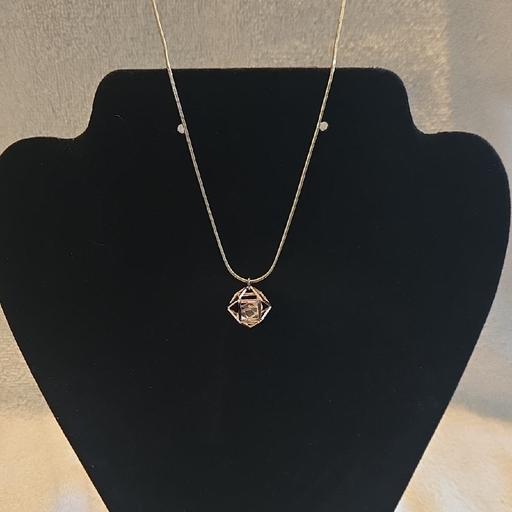 34" Gold Cage with "Gem" Pendant Necklace
